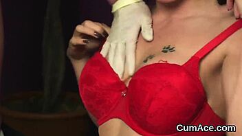 Beautiful girl gets facial cumshot from multiple cocks