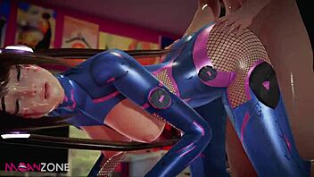 Blowjob Goddess D Va Masturbates to Orgasm in Hentai Video