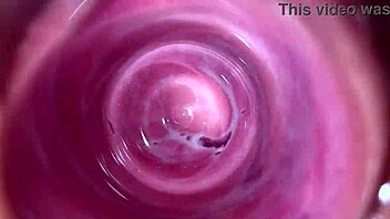 Close-up footage of a young and innocent girl's wet and tight pussy
