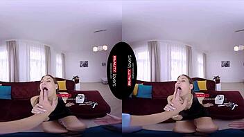 Brunette gets a footjob and riding in sex scene