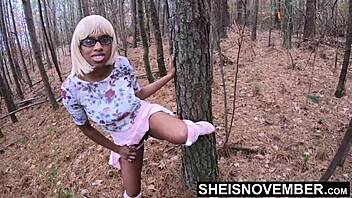 Black stepdaughter gets her pussy stretched by her stepdad in the woods