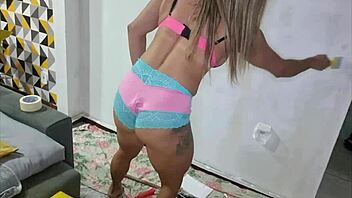 What if the rental husband pleasures the tanned blonde milf in lingerie?