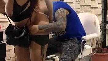 want a haircut with anal sex in the public salon? petite 18+ prostitute gives blowjob to couple outdoors