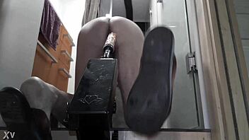 machine drills deep into tight holes, contrasting pleasure and relentless pounding