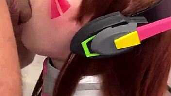 TikToker girl cosplays D.Va sucking dick to facial in POV