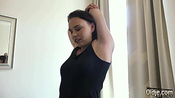 Hot young 18+ yoga teacher facialed by grandpa