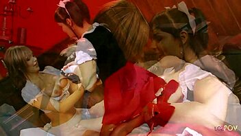 eating strawberries before diving into creamy cherry pie in this messy lesbian scene