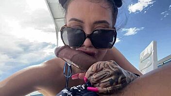 young amateur couple enjoys sloppy blowjob and sex on a boat