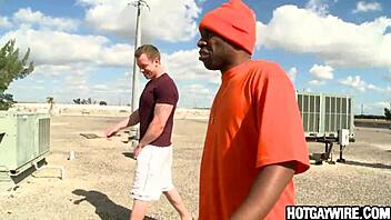 Interracial gay blowjob with a black guy