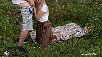Naughty picnic with Alisa Lovely - amateur couple banging outdoors