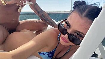 young amateur couple enjoys sloppy blowjob and sex on a boat