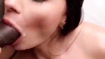 Intense creampie in interracial passion.