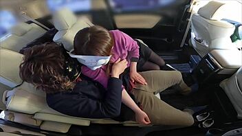 Asian couple cheats in car blowjob