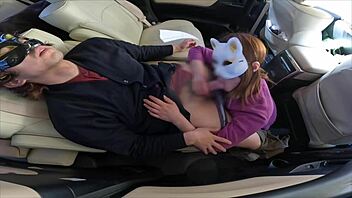 Asian couple cheats in car blowjob