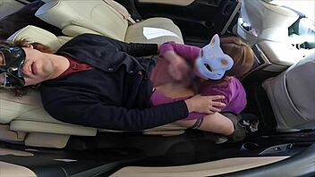 Asian couple cheats in car blowjob