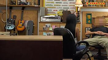 busty ebony gets nailed by that nasty pawn keeper on hidden cam