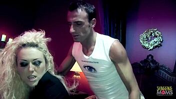 Blonde milf housewife rides husband in ripped leather clothes