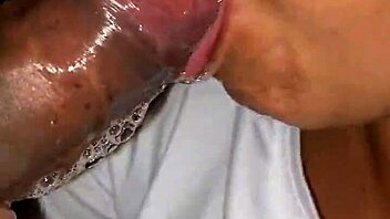 emo amateur gives creamy blowjob at home