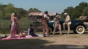 group of naughty friends banging hard outdoors