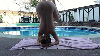 Bikini-clad yoga session
