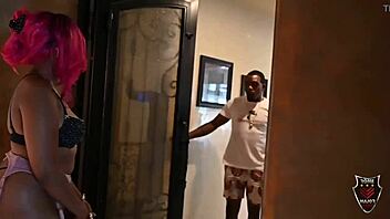 Gorgeous pink haired Aphro dives into muff with tattooed Caribbean guys.