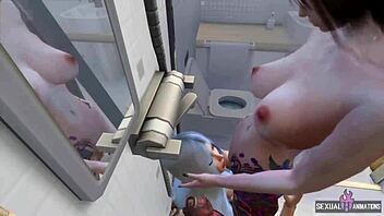 Licking Asian girlfriend's pussy in shower