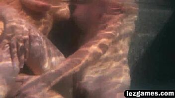 Ellena's Poolside Lesbian Fingering and Kissing with Brunette Babe