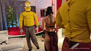 Cindy Starfall takes on a slave role in a Bukkake and blowbang session