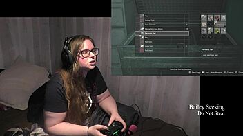 Tattooed brunette BBW rips clothes for fetish striptease in Resident Evil 2 part 4.