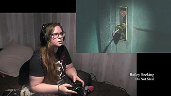 Tattooed brunette BBW rips clothes for fetish striptease in Resident Evil 2 part 4.