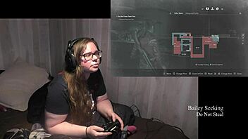 Tattooed brunette BBW rips clothes for fetish striptease in Resident Evil 2 part 4.