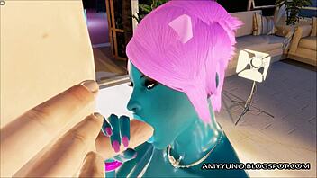 3D animated girl with small breasts gives oral and rides
