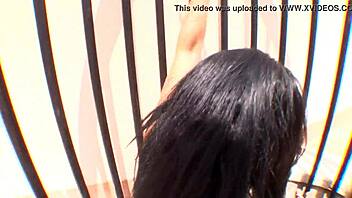 She gives a fast blowjob on the rooftop