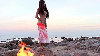 Norma A Enjoys Her Body By The Beach At Night