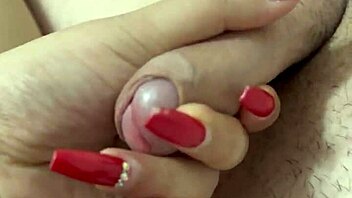 Watch Intense Close-Up Handjob On Horny Teen's Sexy Pantyhose Legs With Red Nails!