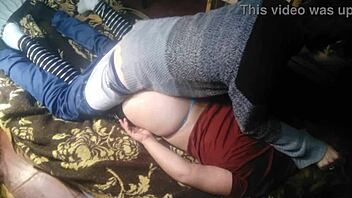 My girlfriend wears a blue thong and gets fucked from behind by me