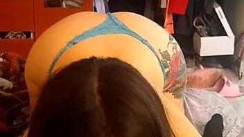 Sucking dick deliciously while flaunting that juicy ass in contrasting blowjob scene