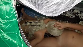 I caught sneaky lesbian licking in a tent with illusion girls