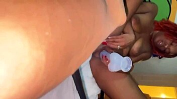 Petite ebony plays with biggest dildo first time