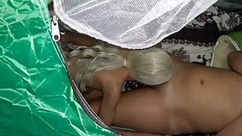 I caught sneaky lesbian licking in a tent with illusion girls