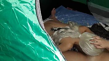 I caught sneaky lesbian licking in a tent with illusion girls