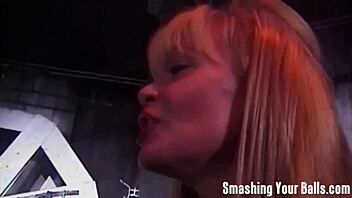 why do those milfs take turns kicking your balls so hard in this femdom session?