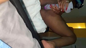 Petite ebony plays with biggest dildo first time