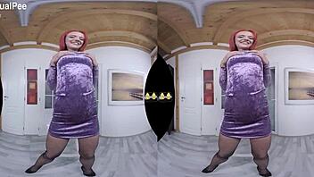 Shaved redhead teases in fishnets during POV masturbation