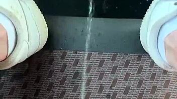 horny girl pissing wet against my car seat in public outdoor naughty kinky pussy!