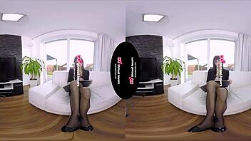 Virtual reality shemale Bailey Paris takes on a blonde hottie