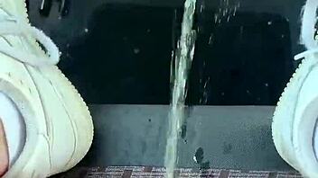 horny girl pissing wet against my car seat in public outdoor naughty kinky pussy!