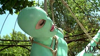 latex lucy performs cumshot scenes in rubber catsuit