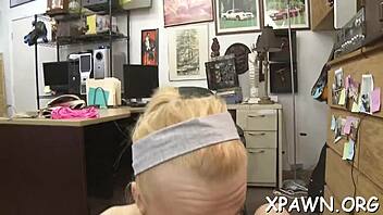 Amateur ball sucking and rough sex in a shop