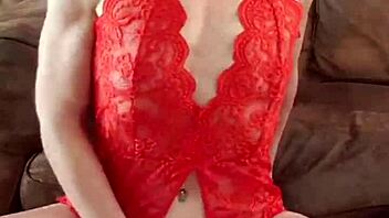 Hey, hot Belgian milf, wanna play with red lingerie toys?